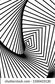 Optical contrast abstract background with distorted lines. Black and white striped psychedelic background. Abstract vector illustration. You can use for design covers, postcards, posters.