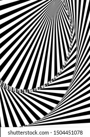 Optical contrast abstract background with distorted lines. Black and white striped psychedelic background. Abstract vector illustration. You can use for design covers, postcards, posters.