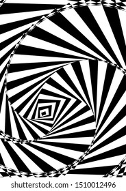 Optical contrast abstract background with distorted lines. Black and white striped psychedelic background. Abstract vector illustration. You can use for design covers, postcards, posters.