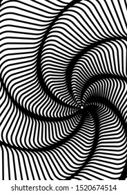Optical contrast abstract background with distorted lines. Black and white striped psychedelic background. Abstract vector illustration. You can use for design covers, postcards, posters.