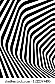 Optical contrast abstract background with distorted lines. Black and white striped psychedelic background. Abstract vector illustration. You can use for design covers, postcards, posters.