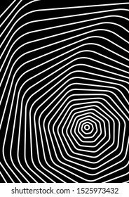 Optical contrast abstract background with distorted lines. Black and white striped psychedelic background. Abstract vector illustration. You can use for design covers, postcards, posters.