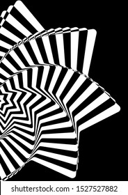 Optical contrast abstract background with distorted lines. Black and white striped psychedelic background. Abstract vector illustration. You can use for design covers, postcards, posters.