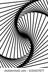 Optical contrast abstract background with distorted lines. Black and white striped psychedelic background. Abstract vector illustration. You can use for design covers, postcards, posters.