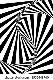 Optical contrast abstract background with distorted lines. Black and white striped psychedelic background. Abstract vector illustration. You can use for design covers, postcards, posters.