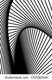 Optical contrast abstract background with distorted lines. Black and white striped psychedelic background. Abstract vector illustration. You can use for design covers, postcards, posters.