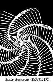 Optical contrast abstract background with distorted lines. Black and white striped psychedelic background. Abstract vector illustration. You can use for design covers, postcards, posters.
