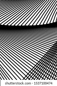 Optical contrast abstract background with distorted lines. Black and white striped psychedelic background. Abstract vector illustration. You can use for design covers, postcards, posters.