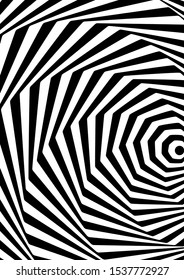 Optical contrast abstract background with distorted lines. Black and white striped psychedelic background. Abstract vector illustration. You can use for design covers, postcards, posters.
