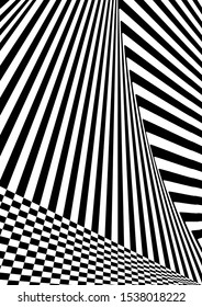 Optical contrast abstract background with distorted lines. Black and white striped psychedelic background. Abstract vector illustration. You can use for design covers, postcards, posters.