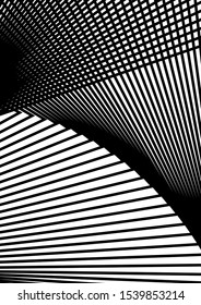 Optical contrast abstract background with distorted lines. Black and white striped psychedelic background. Abstract vector illustration. You can use for design covers, postcards, posters.