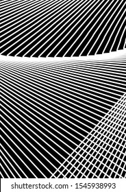 Optical contrast abstract background with distorted lines. Black and white striped psychedelic background. Abstract vector illustration. You can use for design covers, postcards, posters.