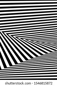Optical contrast abstract background with distorted lines. Black and white striped psychedelic background. Abstract vector illustration. You can use for design covers, postcards, posters.