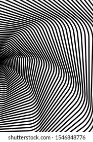 Optical contrast abstract background with distorted lines. Black and white striped psychedelic background. Abstract vector illustration. You can use for design covers, postcards, posters.