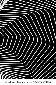 Optical contrast abstract background with distorted lines. Black and white striped psychedelic background. Abstract vector illustration. You can use for design covers, postcards, posters.