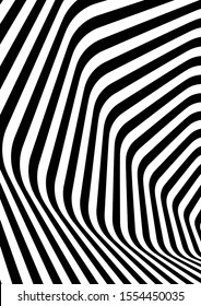 Optical contrast abstract background with distorted lines. Black and white striped psychedelic background. Abstract vector illustration. You can use for design covers, postcards, posters.