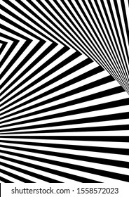Optical contrast abstract background with distorted lines. Black and white striped psychedelic background. Abstract vector illustration. You can use for design covers, postcards, posters.