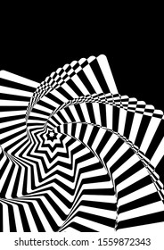 Optical contrast abstract background with distorted lines. Black and white striped psychedelic background. Abstract vector illustration. You can use for design covers, postcards, posters.