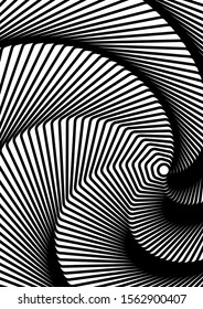Optical contrast abstract background with distorted lines. Black and white striped psychedelic background. Abstract vector illustration. You can use for design covers, postcards, posters.