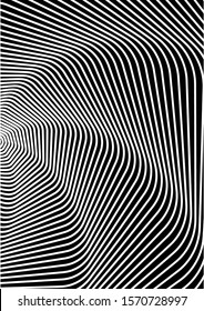 Optical contrast abstract background with distorted lines. Black and white striped psychedelic background. Abstract vector illustration. You can use for design covers, postcards, posters.