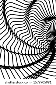 Optical contrast abstract background with distorted lines. Black and white striped psychedelic background. Abstract vector illustration. You can use for design covers, postcards, posters.