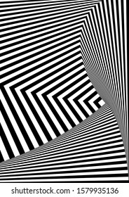 Optical contrast abstract background with distorted lines. Black and white striped psychedelic background. Abstract vector illustration. You can use for design covers, postcards, posters.