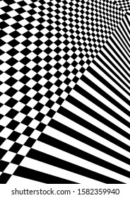 Optical contrast abstract background with distorted lines. Black and white striped psychedelic background. Abstract vector illustration. You can use for design covers, postcards, posters.
