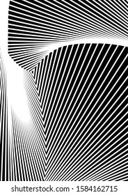 Optical contrast abstract background with distorted lines. Black and white striped psychedelic background. Abstract vector illustration. You can use for design covers, postcards, posters.