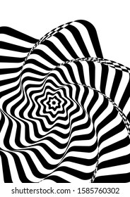 Optical contrast abstract background with distorted lines. Black and white striped psychedelic background. Abstract vector illustration. You can use for design covers, postcards, posters.