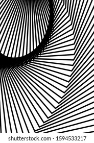 Optical contrast abstract background with distorted lines. Black and white striped psychedelic background. Abstract vector illustration. You can use for design covers, postcards, posters.
