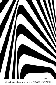 Optical contrast abstract background with distorted lines. Black and white striped psychedelic background. Abstract vector illustration. You can use for design covers, postcards, posters.