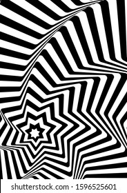 Optical contrast abstract background with distorted lines. Black and white striped psychedelic background. Abstract vector illustration. You can use for design covers, postcards, posters.