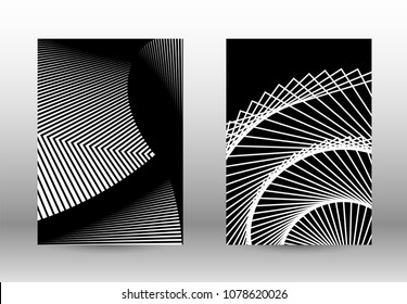 Optical contrast. Set of abstract patterns with distorted lines. Black and white striped psychedelic background. Abstract vector illustration.You can use for design covers, cards,posters.