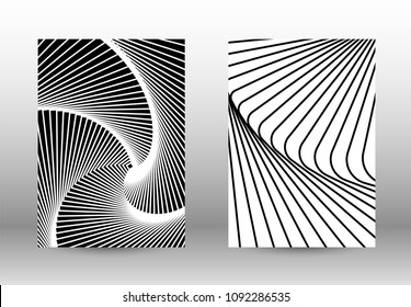 Optical contrast. Set of abstract patterns with distorted lines. Black and white striped psychedelic background. Abstract vector illustration.You can use for design covers, cards,posters.