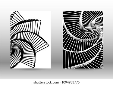 Optical contrast. Set of abstract patterns with distorted lines. Black and white striped psychedelic background. Abstract vector illustration.You can use for design covers, cards,posters.