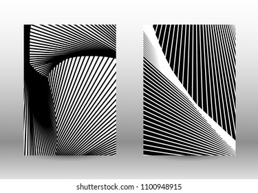Optical contrast. Set of abstract patterns with distorted lines. Black and white striped psychedelic background. Abstract vector illustration.You can use for design covers, cards,posters.