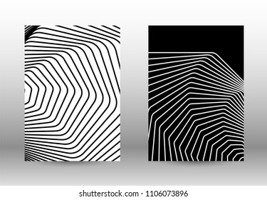 Optical contrast. Set of abstract patterns with distorted lines. Black and white striped psychedelic background. Abstract vector illustration.You can use for design covers, cards,posters.