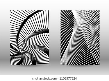 Optical contrast. Set of abstract patterns with distorted lines. Black and white striped psychedelic background. Abstract vector illustration.You can use for design covers, cards,posters.