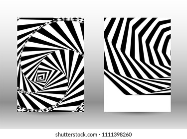 Optical contrast. Set of abstract patterns with distorted lines. Black and white striped psychedelic background. Abstract vector illustration.You can use for design covers, cards,posters.