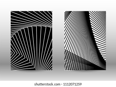 Optical contrast. Set of abstract patterns with distorted lines. Black and white striped psychedelic background. Abstract vector illustration.You can use for design covers, cards,posters.