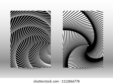 Optical contrast. Set of abstract patterns with distorted lines. Black and white striped psychedelic background. Abstract vector illustration.You can use for design covers, cards,posters.