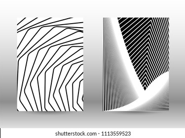 Optical contrast. Set of abstract patterns with distorted lines. Black and white striped psychedelic background. Abstract vector illustration.You can use for design covers, cards,posters.