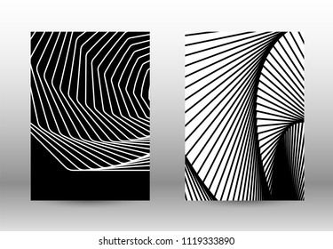 Optical contrast. Set of abstract patterns with distorted lines. Black and white striped psychedelic background. Abstract vector illustration.You can use for design covers, cards,posters.