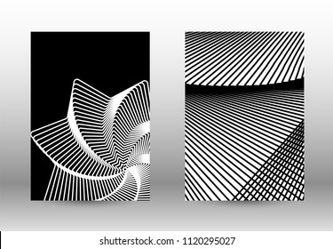 Optical contrast. Set of abstract patterns with distorted lines. Black and white striped psychedelic background. Abstract vector illustration.You can use for design covers, cards,posters.