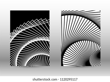 Optical contrast. Set of abstract patterns with distorted lines. Black and white striped psychedelic background. Abstract vector illustration.You can use for design covers, cards,posters.