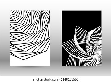 Optical contrast. Set of abstract patterns with distorted lines. Black and white striped psychedelic background. Abstract vector illustration.You can use for design covers, cards,posters.