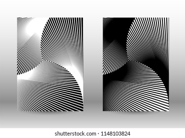 Optical contrast. Set of abstract patterns with distorted lines. Black and white striped psychedelic background. Abstract vector illustration.You can use for design covers, cards,posters.