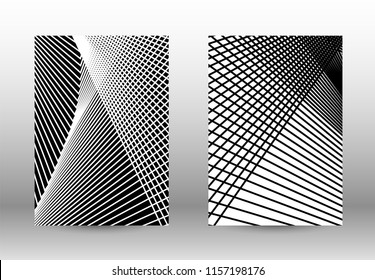 Optical contrast. Set of abstract patterns with distorted lines. Black and white striped psychedelic background. Abstract vector illustration.You can use for design covers, cards,posters.