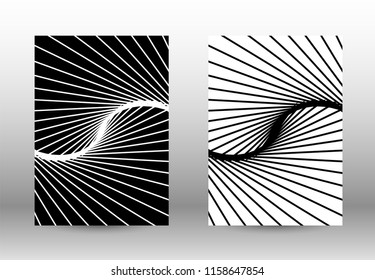 Optical contrast. Set of abstract patterns with distorted lines. Black and white striped psychedelic background. Abstract vector illustration.You can use for design covers, cards,posters.