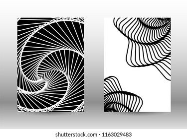 Optical contrast. Set of abstract patterns with distorted lines. Black and white striped psychedelic background. Abstract vector illustration.You can use for design covers, cards,posters.